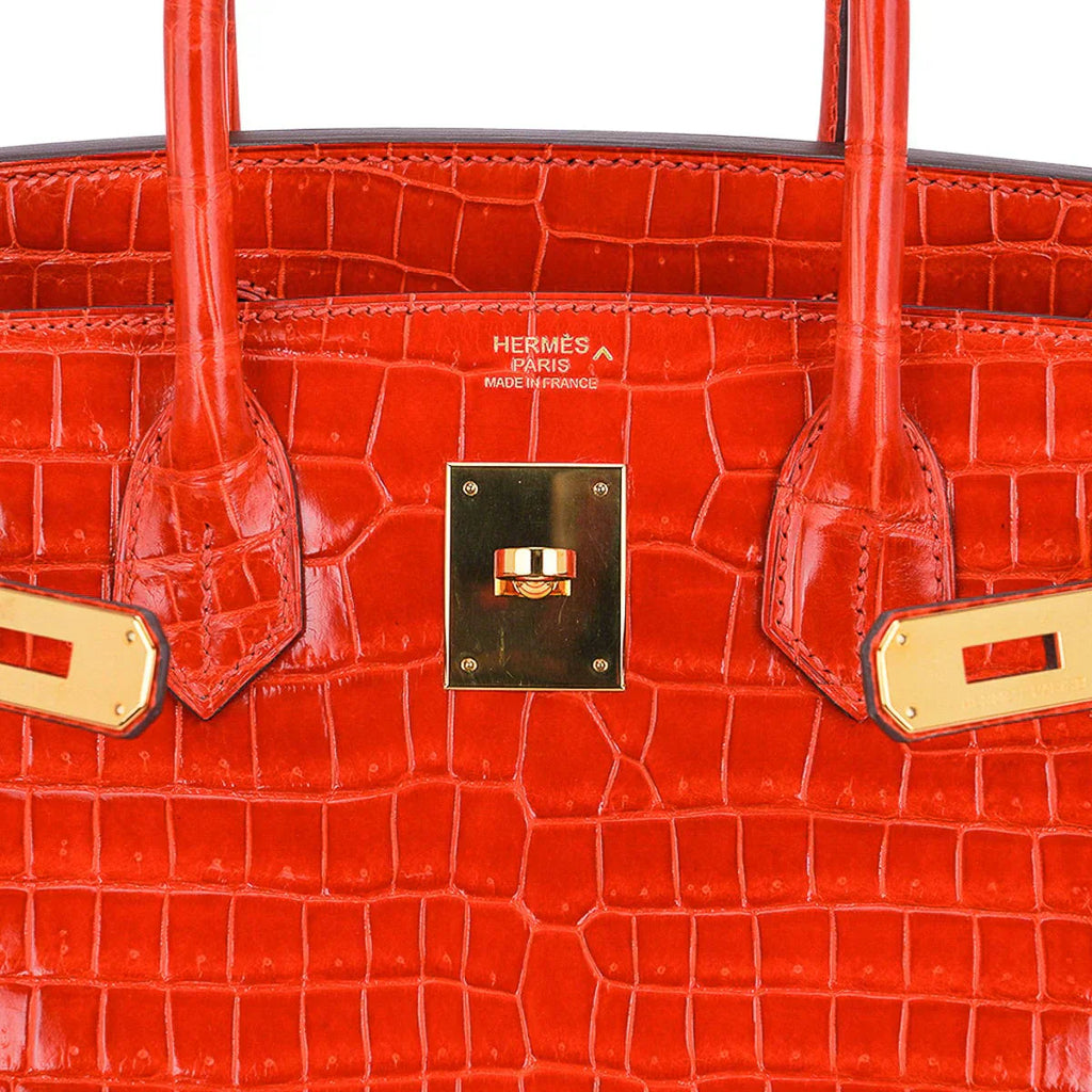 👜Birkin 30 Bag Orange Poppy Porosus Crocodile with Gold Hardware