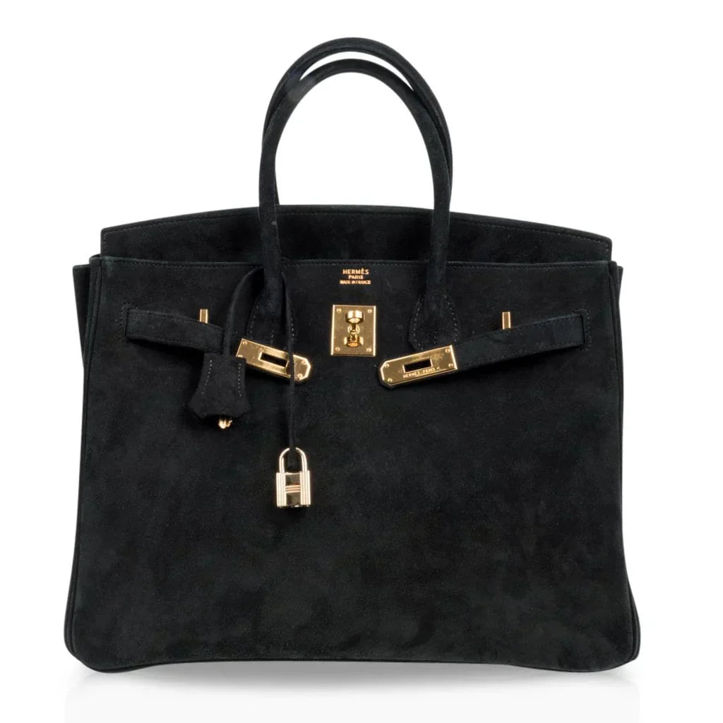 👜Birkin 35 Bag Black Doblis Suede Gold Hardware Limited Edition