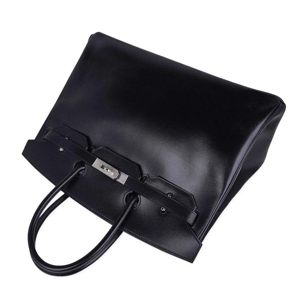 👜Birkin 35 Bag Black Box Palladium Guilloche Hardware