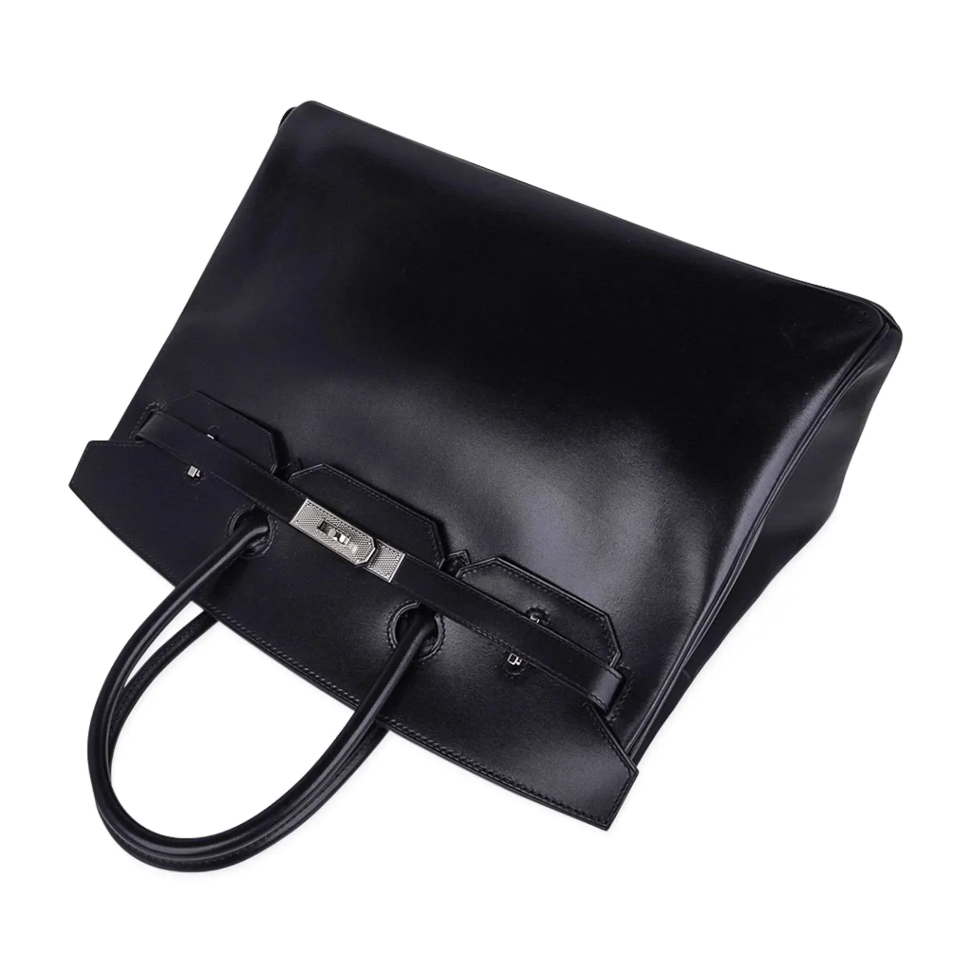 👜Birkin 35 Bag Black Box Palladium Guilloche Hardware