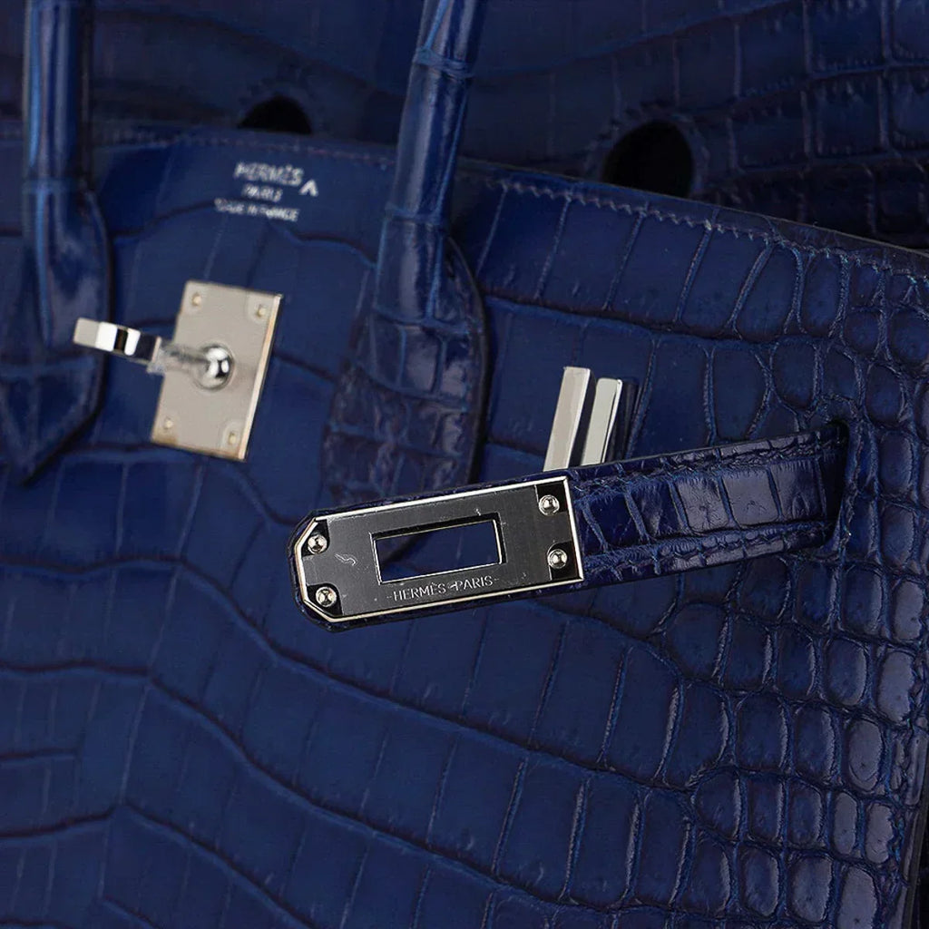 👜Limited Edition Birkin 25 Bag Sellier Indigo Aizome Porosus Crocodile with Palladium Hardware
