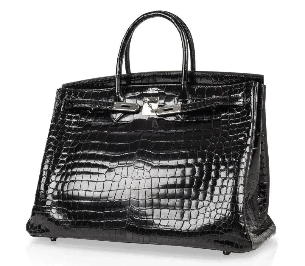👜Birkin 40 Bag Black Porosus Crocodile Palladium