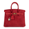 👜Birkin 25 Doblis Bag Rouge Vif Suede Gold Hardware