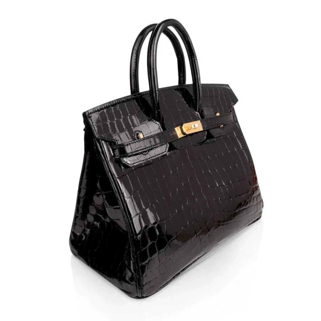 👜Birkin 25 Bag Black Crocodile Lisse Gold Hardware