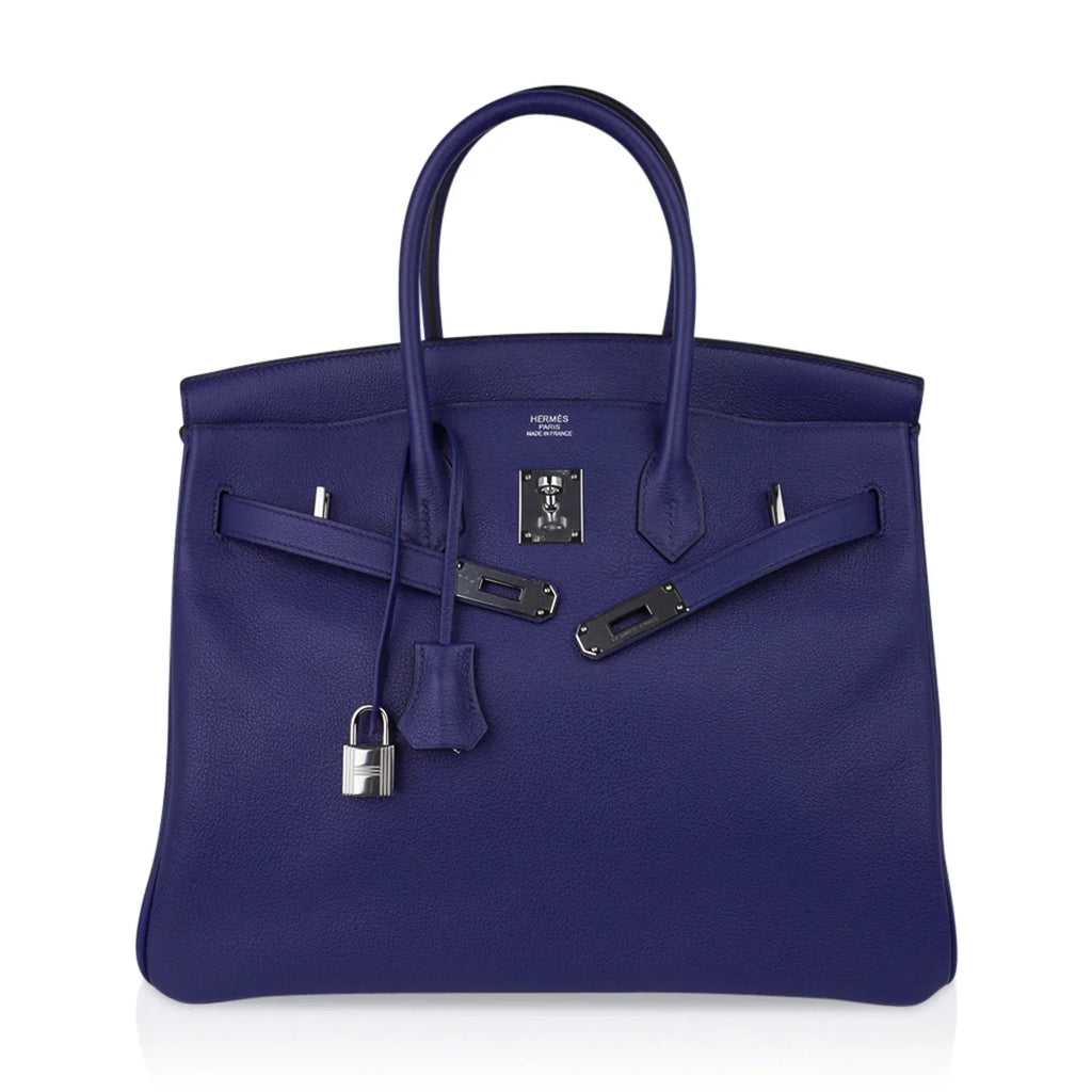 👜Limited Edition Birkin 35 Bag Blue Sapphire Taurillon Novillo Leather & Toile Sea Surf & Fun
