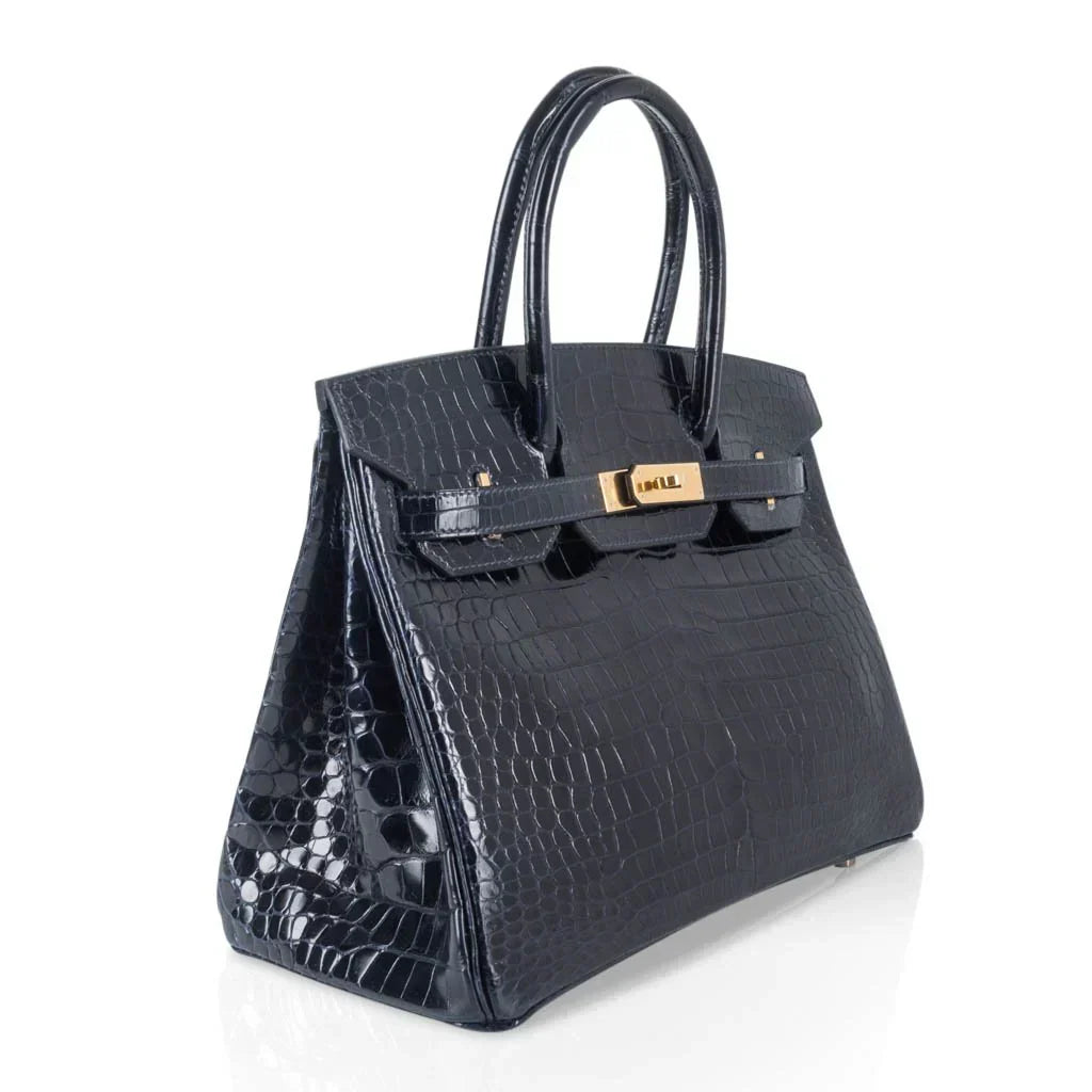 👜Birkin 30 Bag Blue Marine Porosus Crocodile Gold Hardware