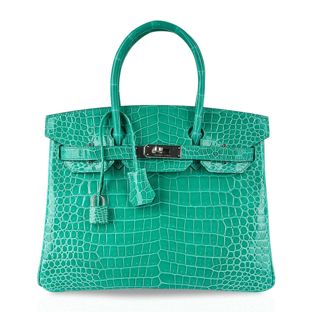 👜Limited Edition Birkin 30 Bag Vert Jade Porosus Crocodile with Palladium Hardware