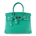 👜Limited Edition Birkin 30 Bag Vert Jade Porosus Crocodile with Palladium Hardware