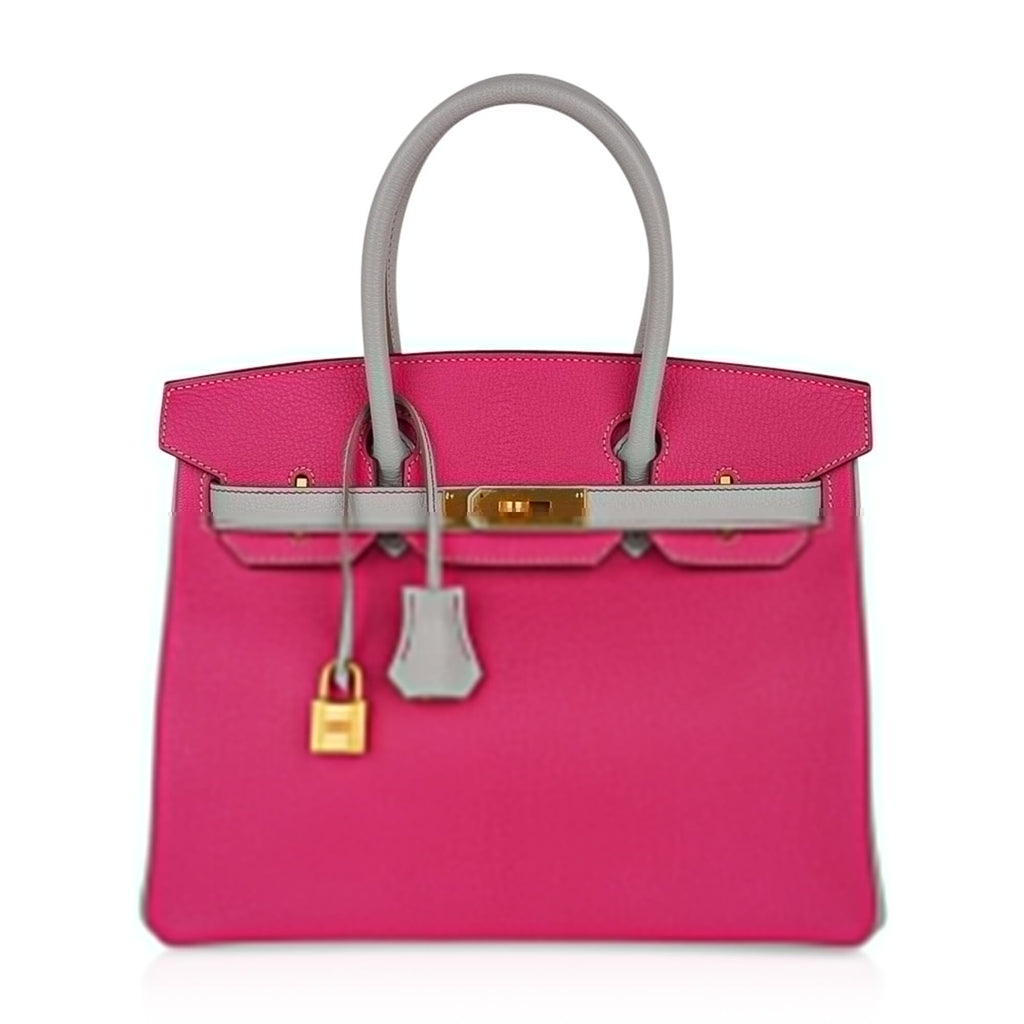 👜Special Order HSS Birkin 30 Bag Rose Shocking & Gris Perle Chevre Leather with Brushed Gold Hardware