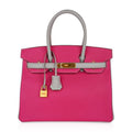 👜Special Order HSS Birkin 30 Bag Rose Shocking & Gris Perle Chevre Leather with Brushed Gold Hardware