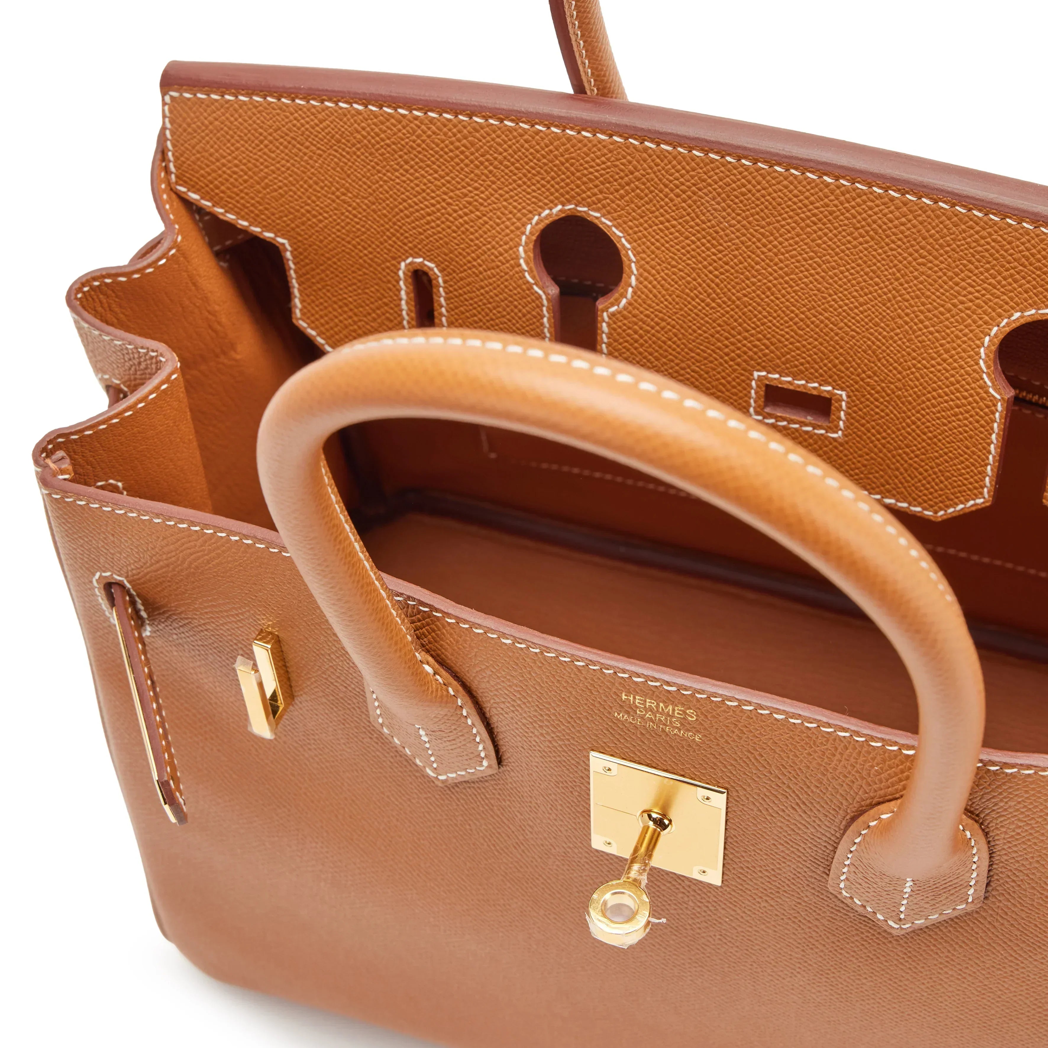 👜Birkin Sellier 25 Gold Epsom Leather Rolled Handles Gold Hardware Handbag