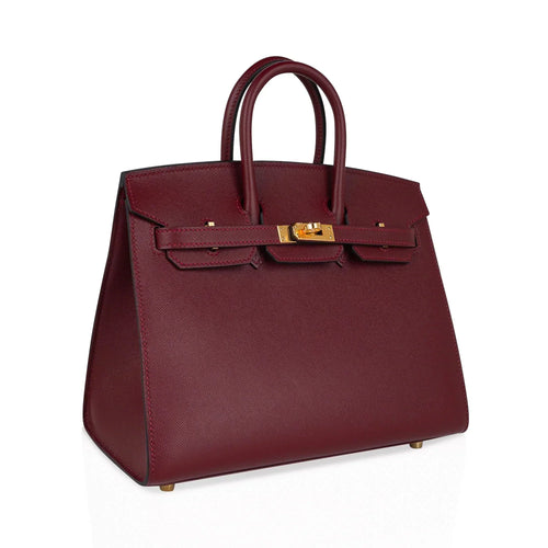 👜Birkin 25 Bag Sellier Rouge H Gold Hardware Veau Madame Leather