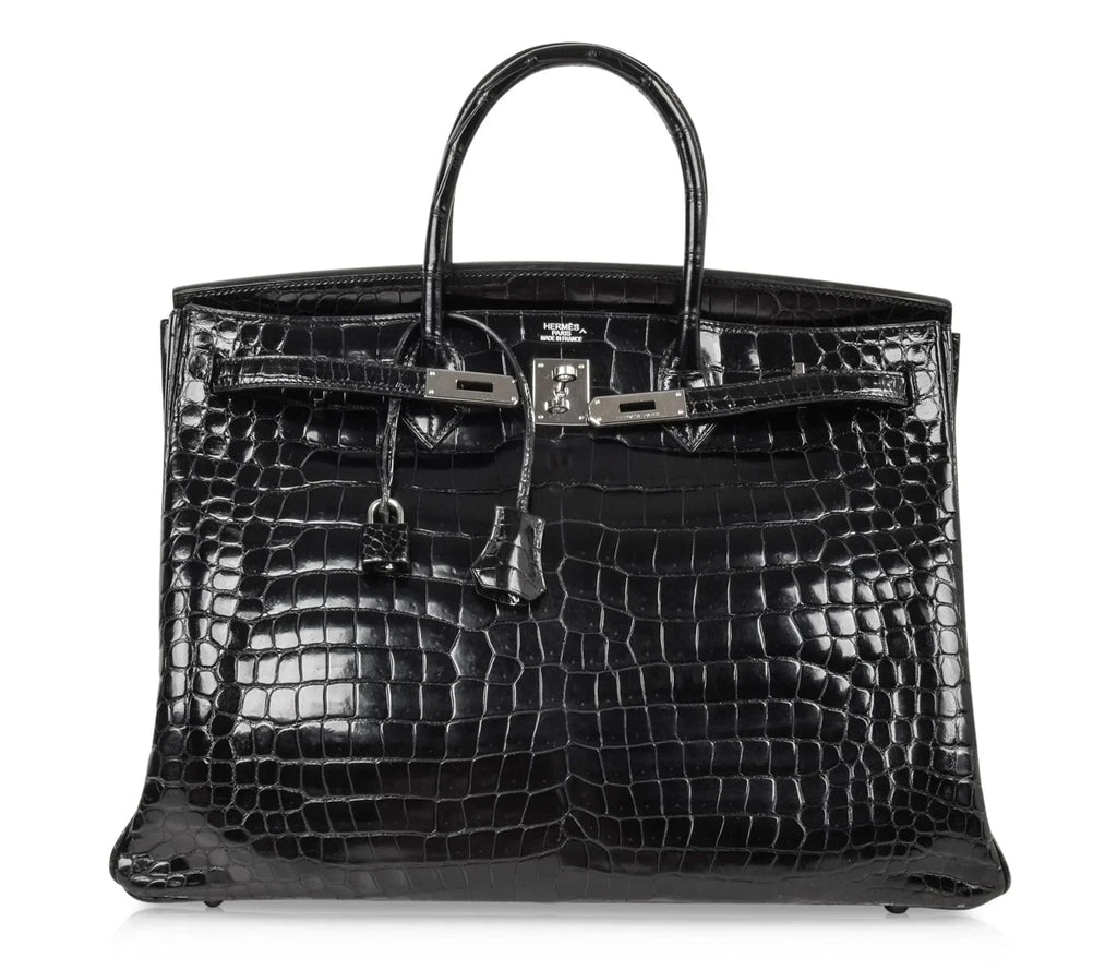 👜Birkin 40 Bag Black Porosus Crocodile Palladium