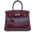 👜Birkin Bordeaux Shiny Porosus Crocodile Gold Hardware