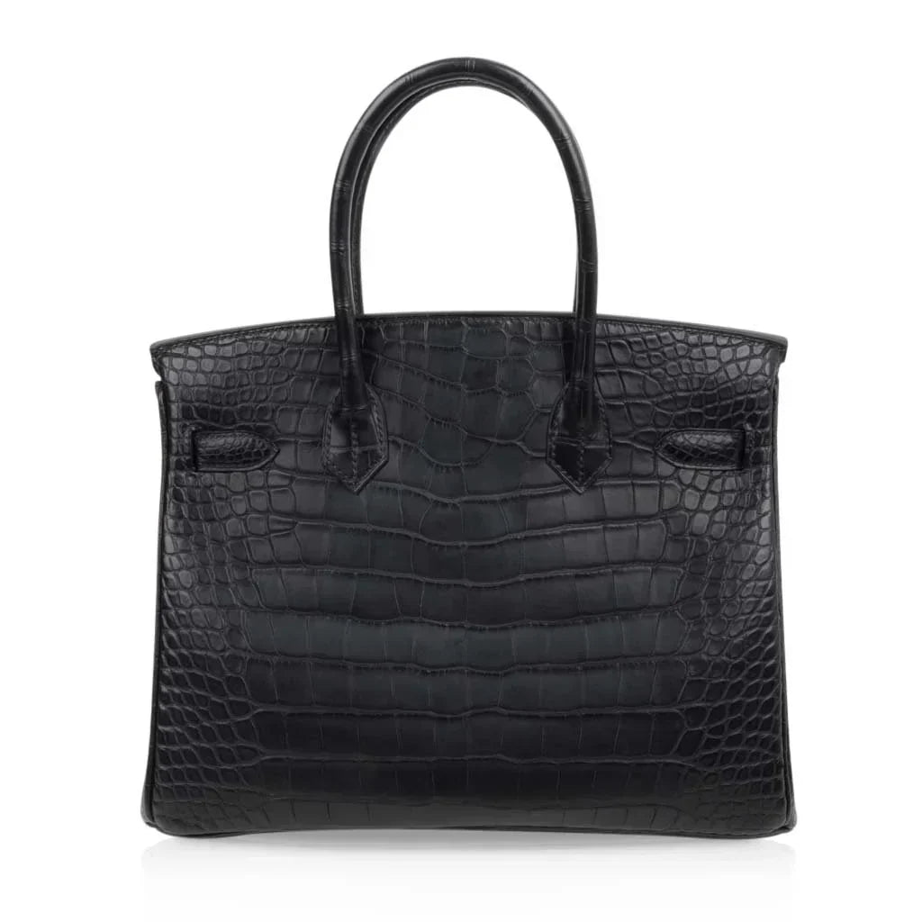 👜Birkin 30 Bag Black Matte Alligator Gold Hardware