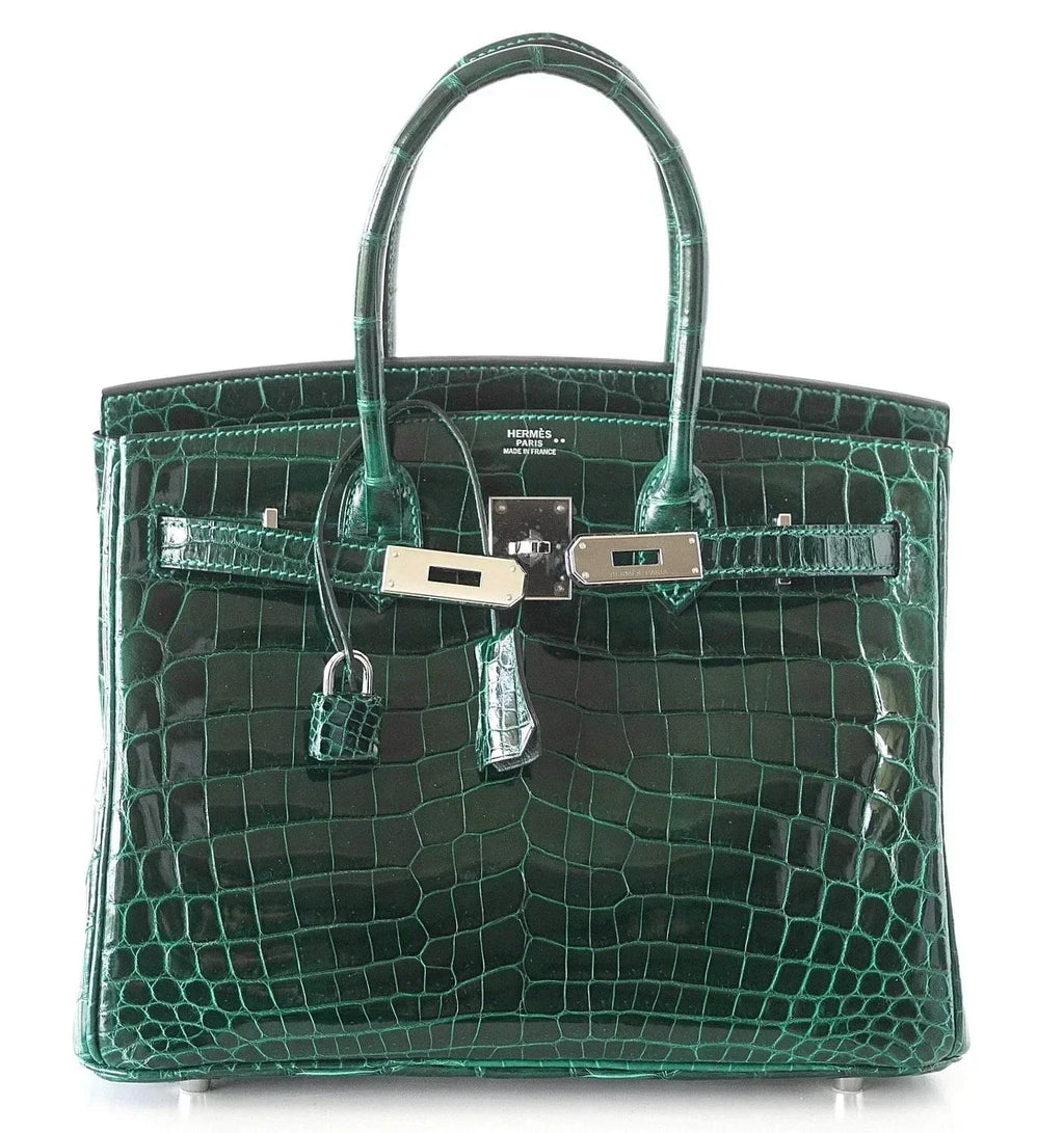 👜Birkin 30 Bag Emeraude Emerald Porosus Crocodile Palladium