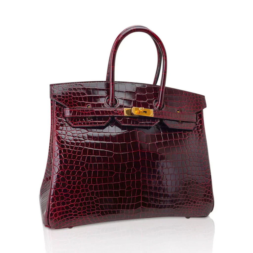 👜Birkin 35 Bag Bordeaux Porosus Crocodile with Gold Hardware