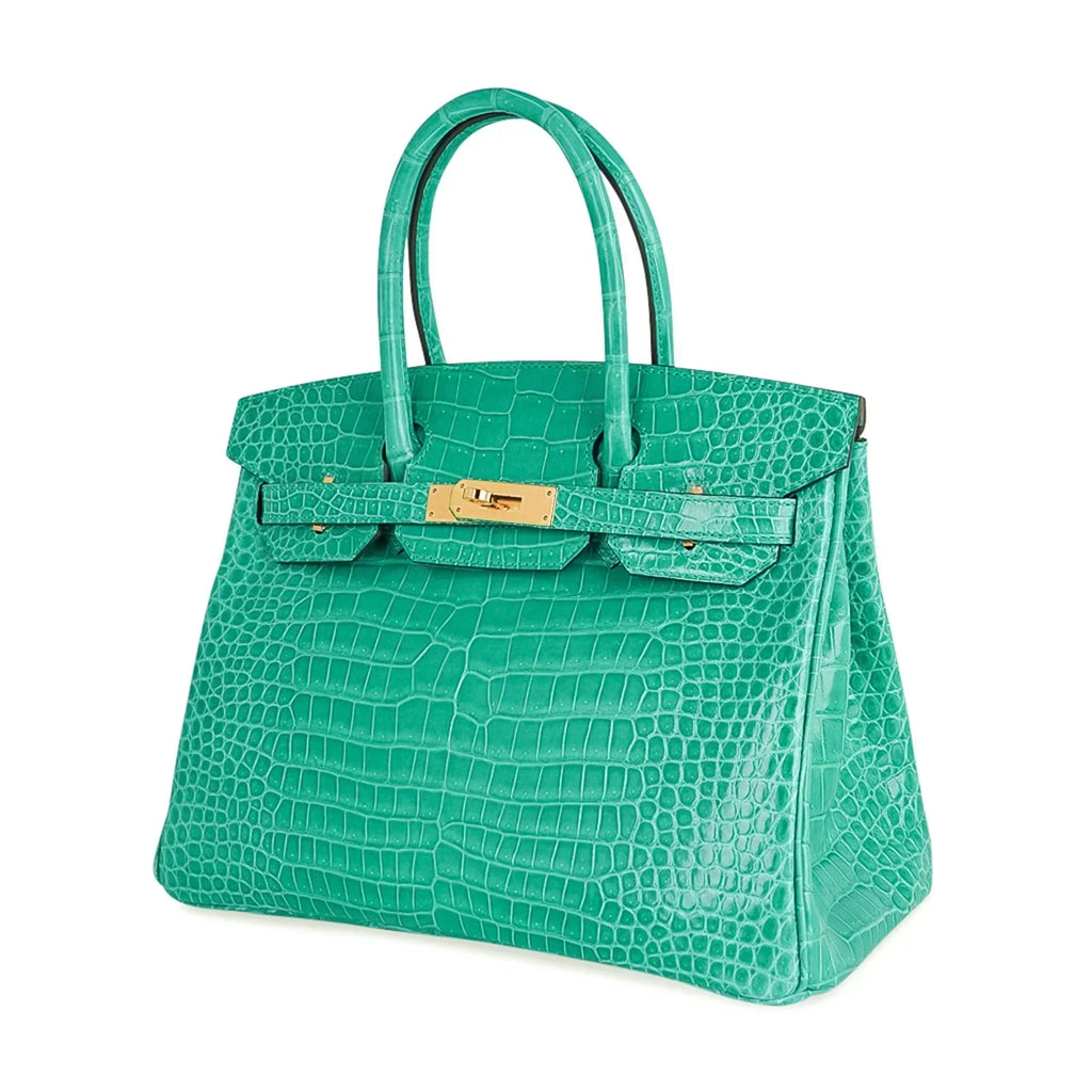 👜Birkin 30 Bag Jade Porosus Crocodile Gold Hardware