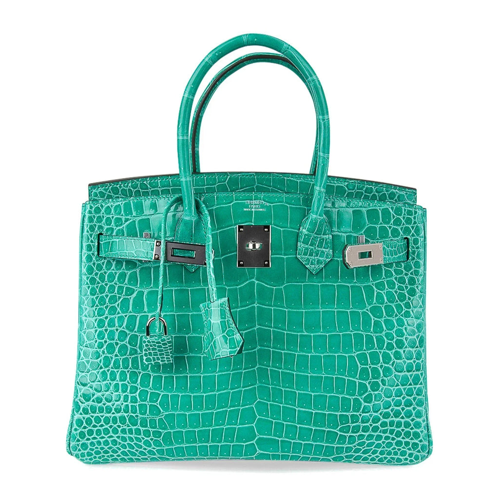 👜Limited Edition Birkin 30 Bag Vert Jade Porosus Crocodile with Palladium Hardware