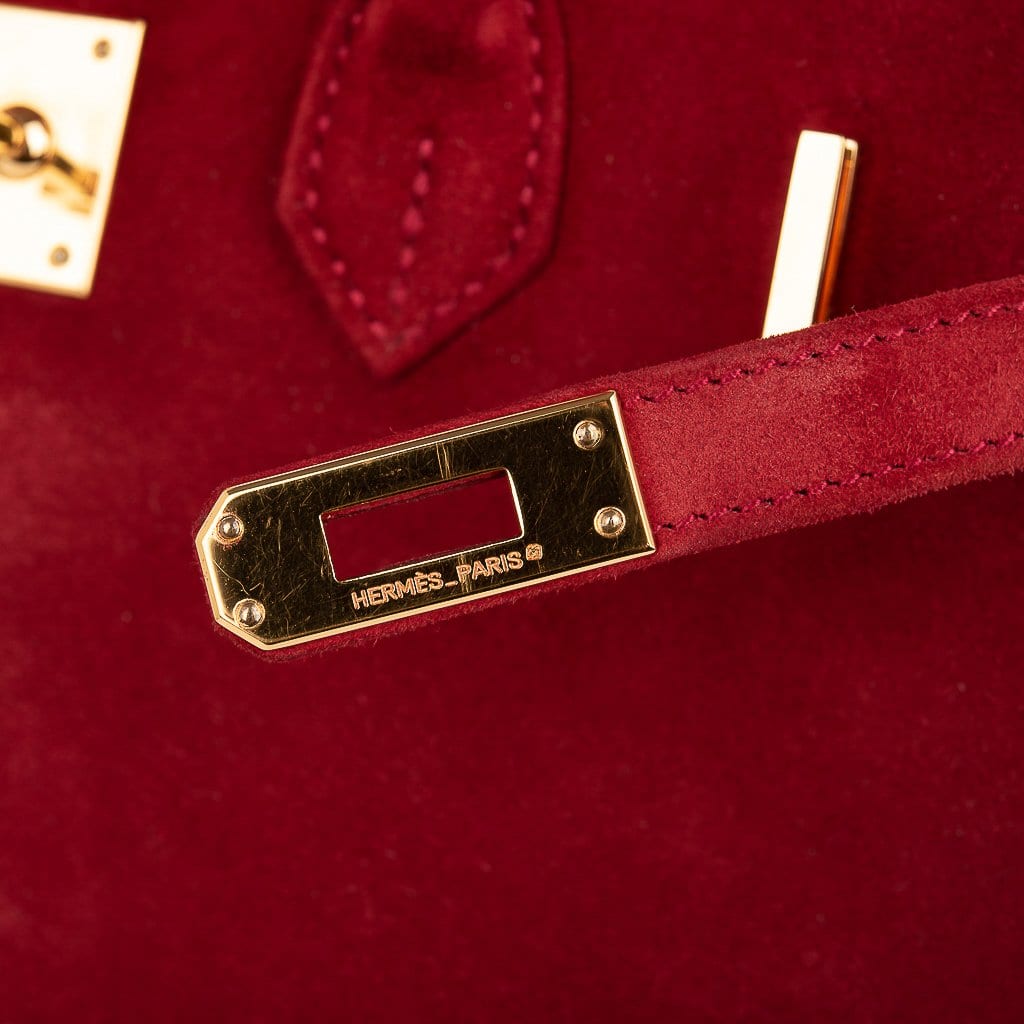 👜Birkin 25 Doblis Bag Rouge Vif Suede Gold Hardware