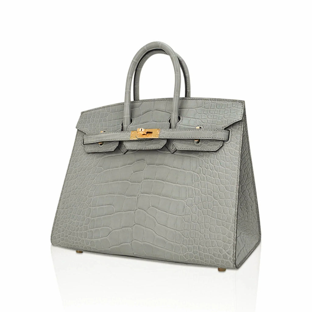 👜Birkin 25 Bag Gris Ciment Matte Alligator with Gold Hardware