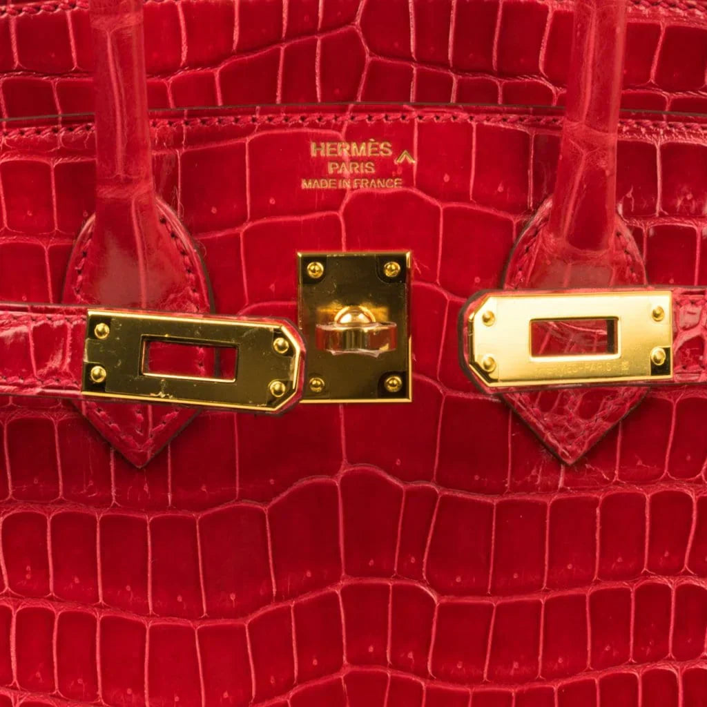 👜Birkin 25 Bag Red Braise Porosus Crocodile Gold Hardware Lipstick Red