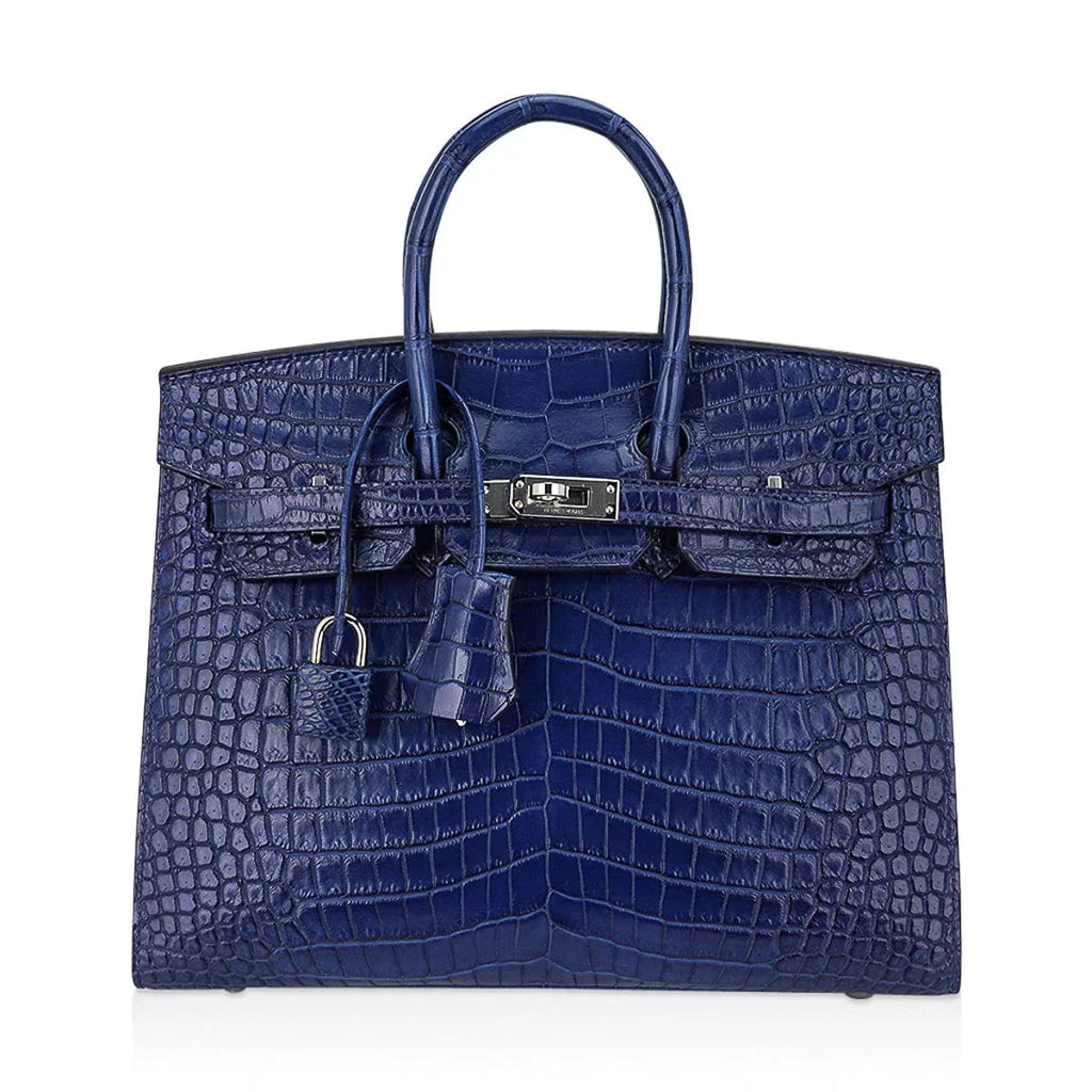 👜Limited Edition Birkin 25 Bag Sellier Indigo Aizome Porosus Crocodile with Palladium Hardware