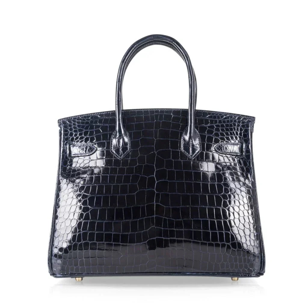 👜Birkin 30 Bag Blue Marine Porosus Crocodile Gold Hardware