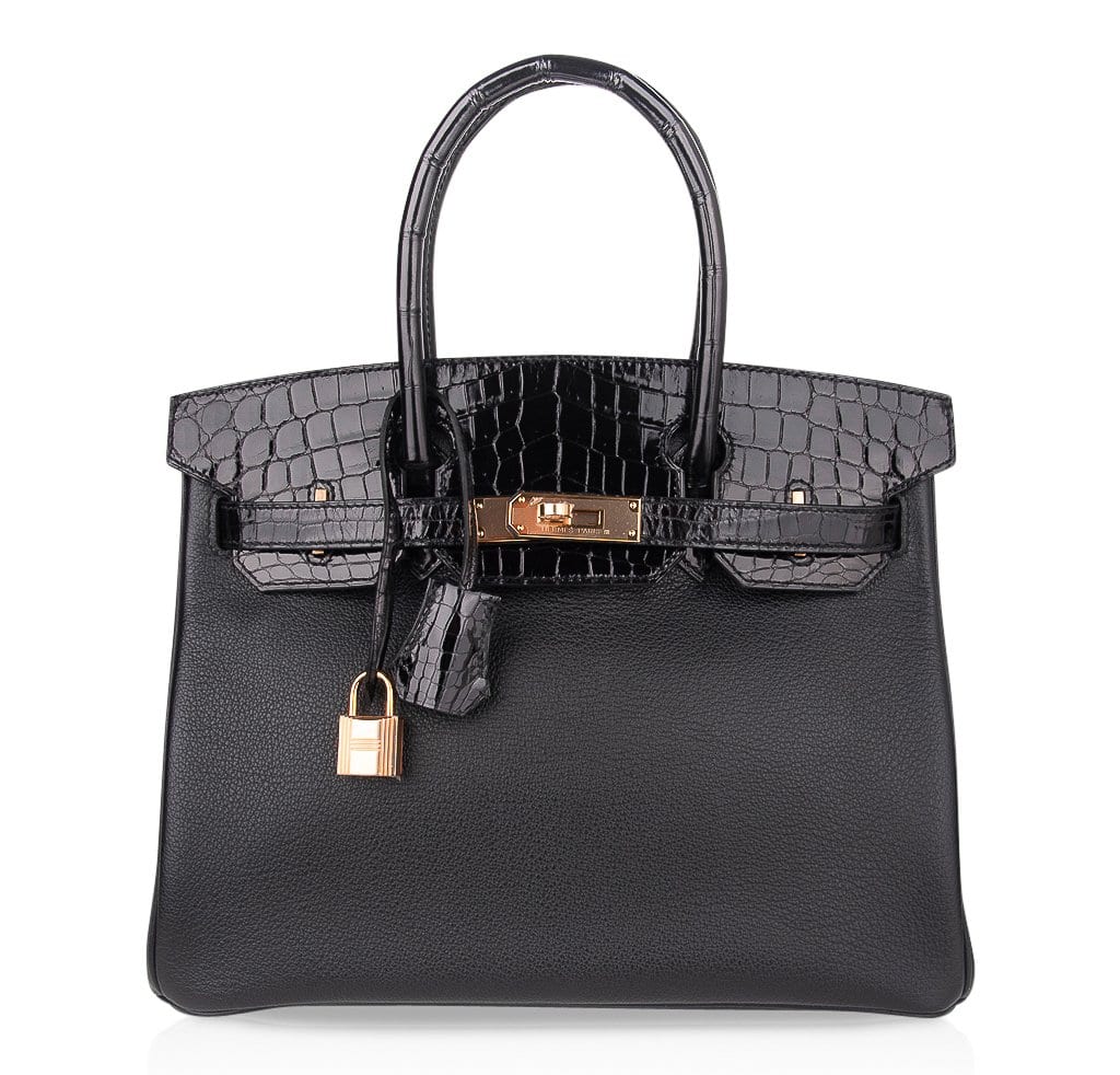 👜Birkin 30 Touch Bag Black Crocodile / Black Leather Rose Gold Hardware