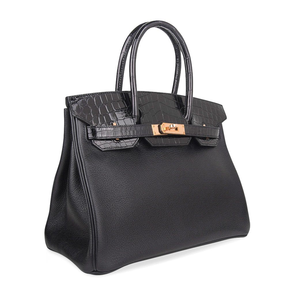 👜Birkin 30 Touch Bag Black Crocodile / Black Leather Rose Gold Hardware