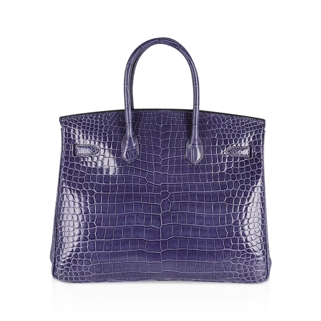 👜Birkin 35 Bag Blue Brighton Porosus Crocodile Palladium Hardware New