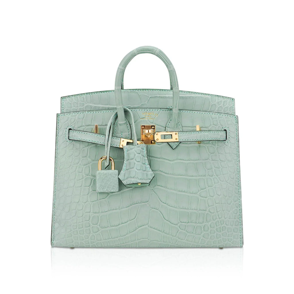 👜Limited Edition Birkin 20 Sellier Bag Vert D’Eau Matte Alligator with Gold Hardware