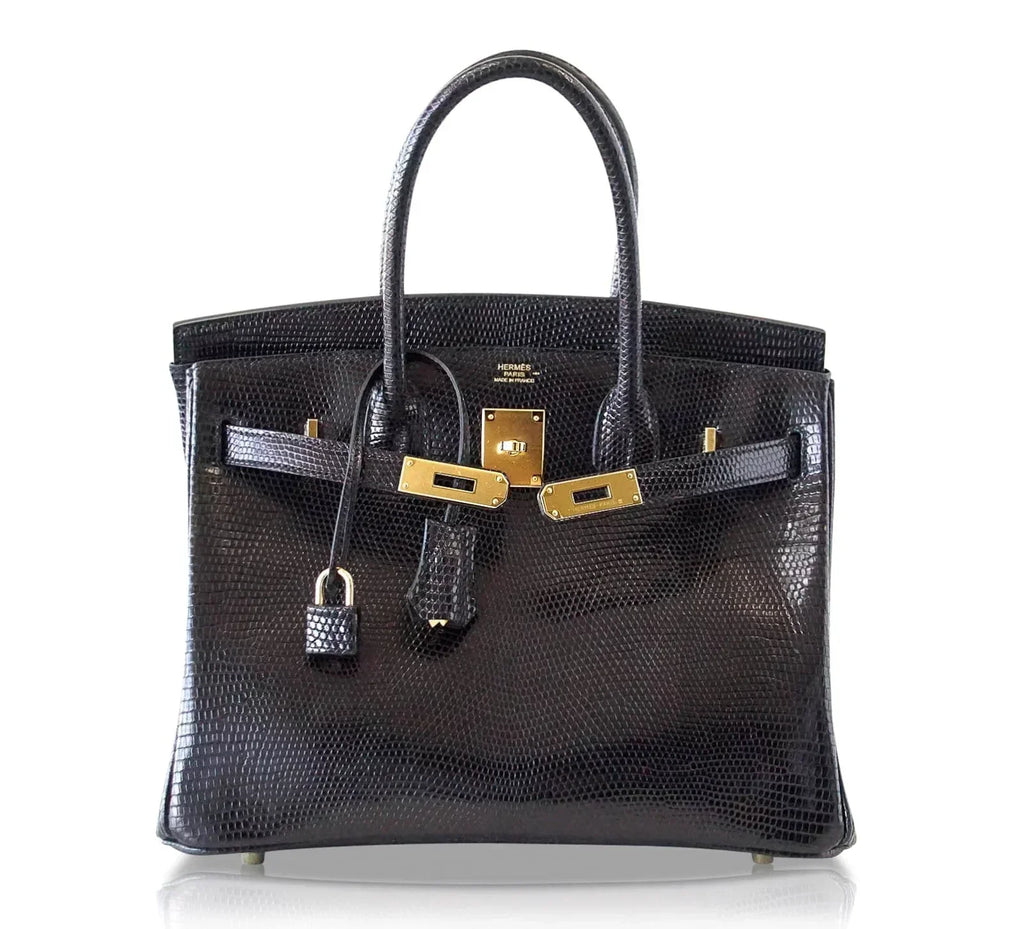 👜Birkin 30 Bag Jet Black Lizard Gold Hardware