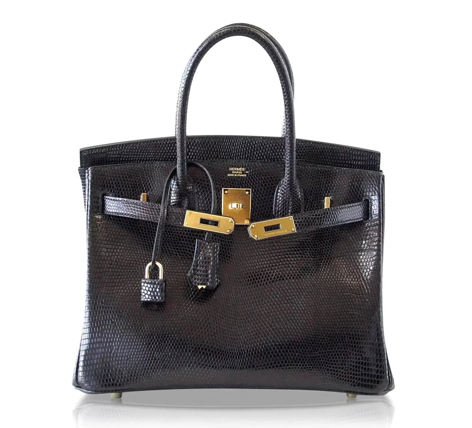 👜Birkin 30 Bag Jet Black Lizard Gold Hardware