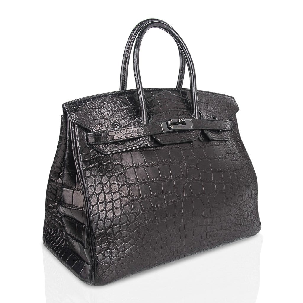 👜Birkin 35 Bag So Black Limited Edition Matte Black Alligator
