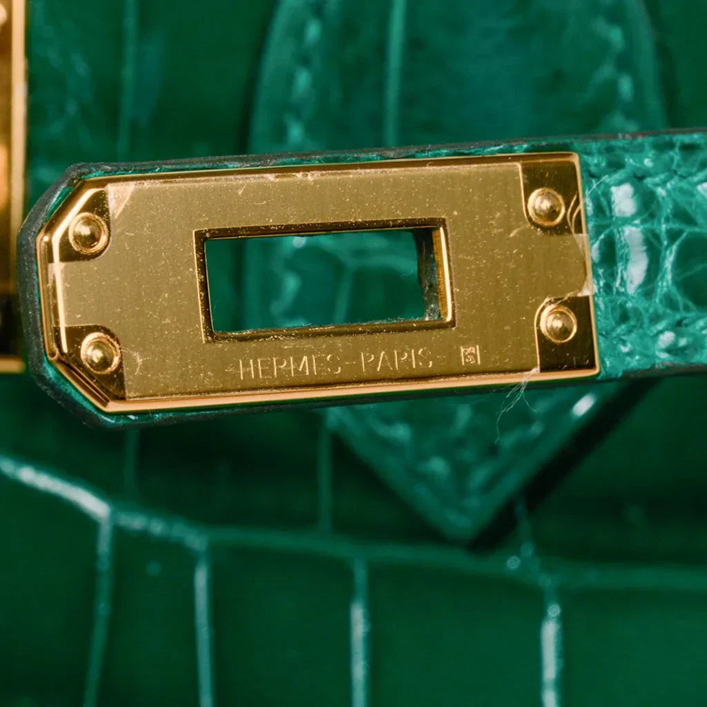 👜Birkin 25 Bag Emerald Crocodile Gold Hardware