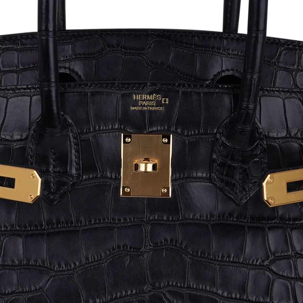 👜Birkin 30 Matte Alligator Black Bag Gold Hardware