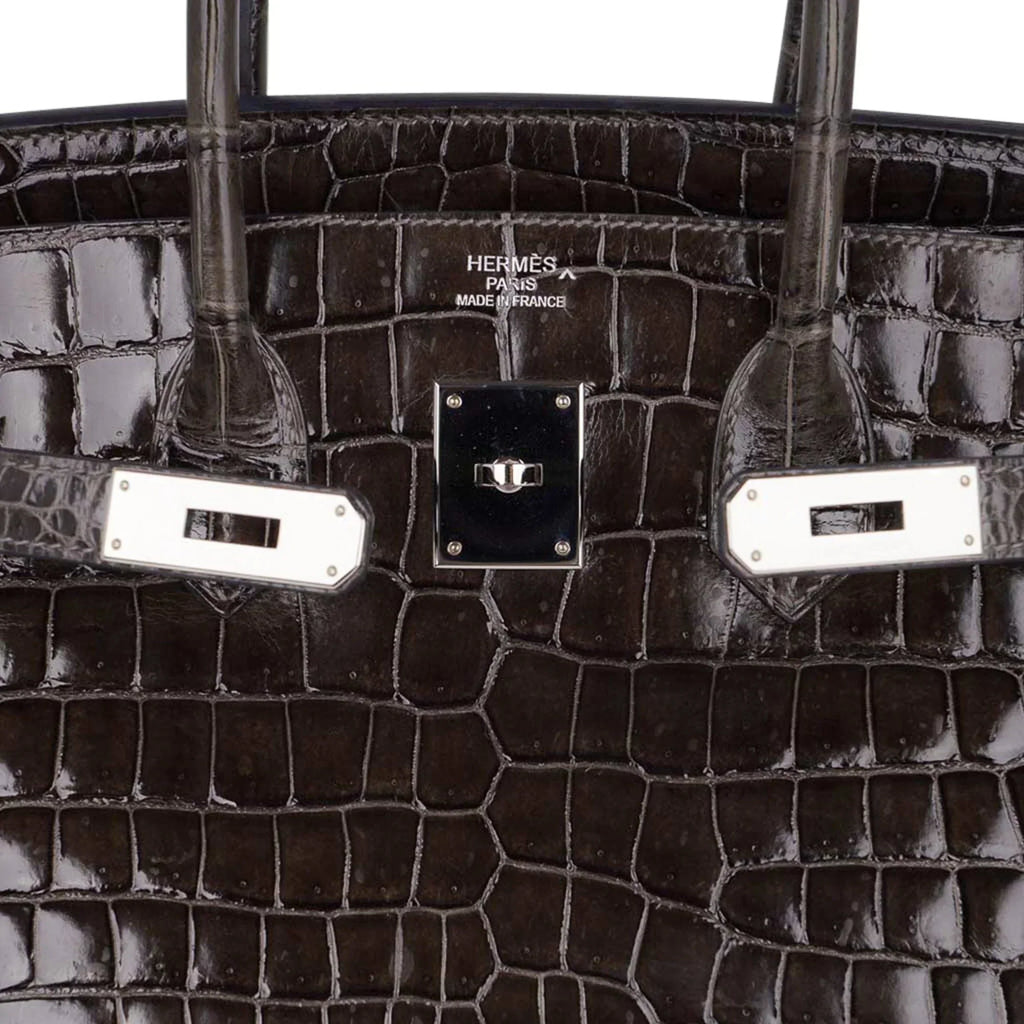 👜Special Order HSS Birkin 35 Bag Gris Fonce Porosus Crocodile with Palladium Hardware