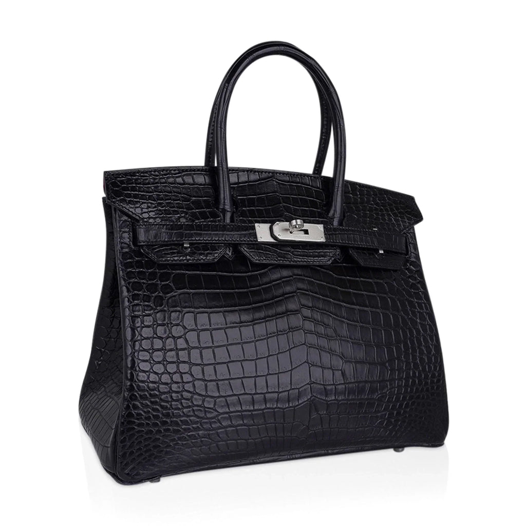 👜Birkin HSS 30 Matte Porosus Crocodile Black / Rose Pourpre Bag