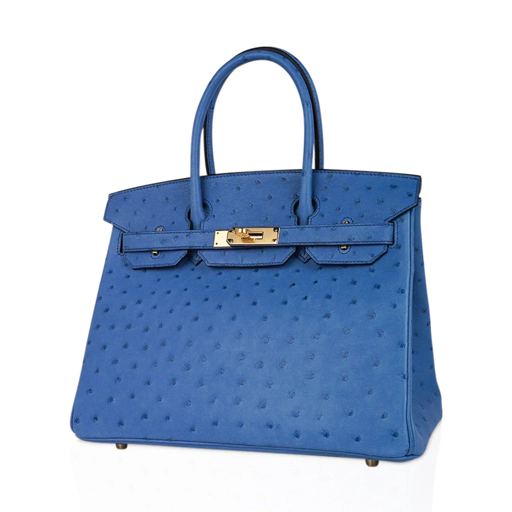 👜Birkin 30 Bag Bleu Mykonos Ostrich with Gold Hardware