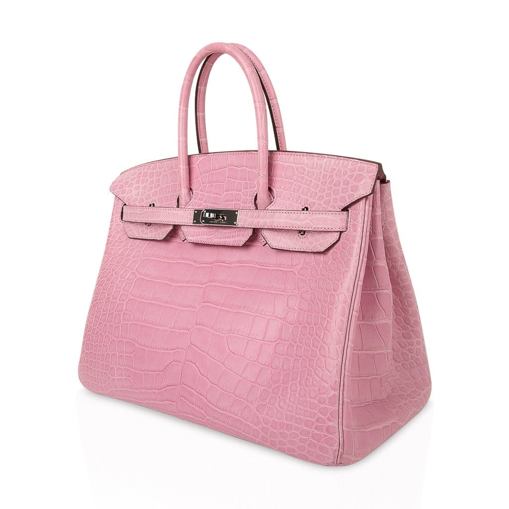 👜Limited Edition Birkin 35 Bag 5P Pink Matte Alligator with Palladium Hardware