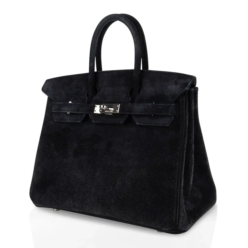 👜Birkin 25 Bag Black Doblis Suede with Palladium Hardware