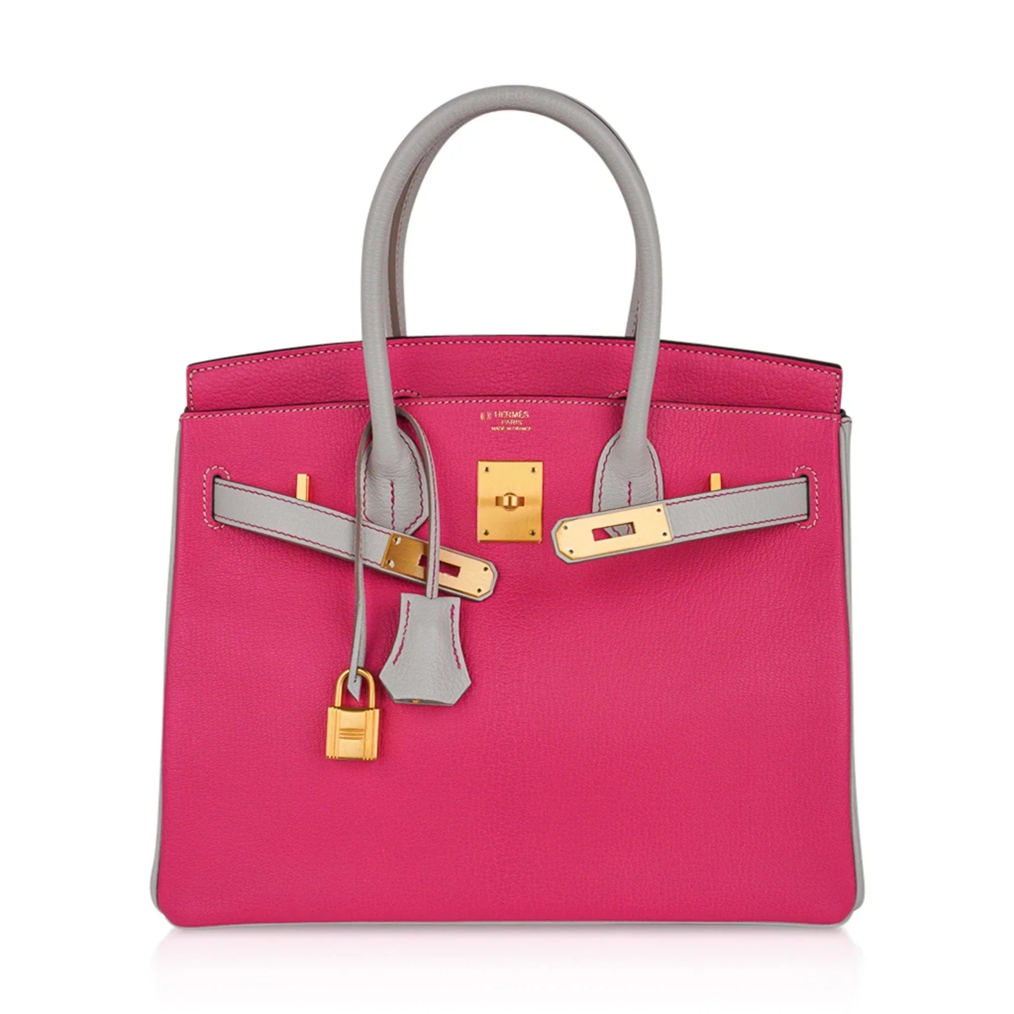 👜Special Order HSS Birkin 30 Bag Rose Shocking & Gris Perle Chevre Leather with Brushed Gold Hardware