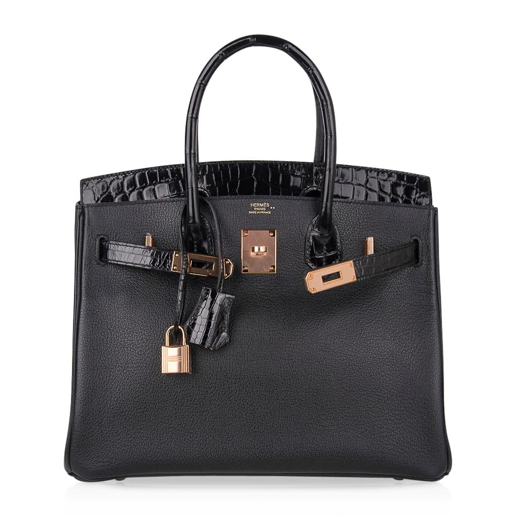 👜Birkin 30 Touch Bag Black Crocodile / Black Leather Rose Gold Hardware