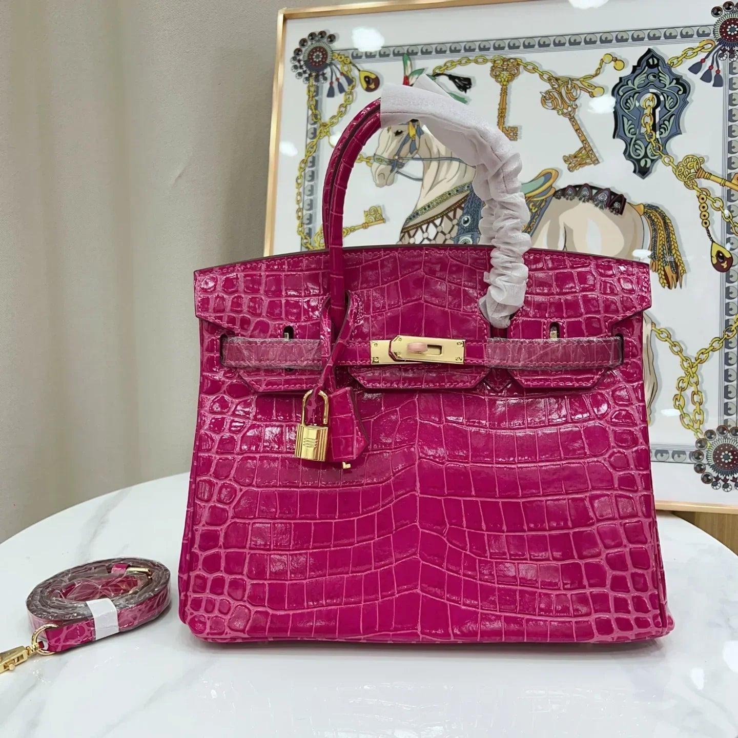 👜Birkin 30 Rose Pourpre Shiny Niloticus Crocodile Gold Hardware