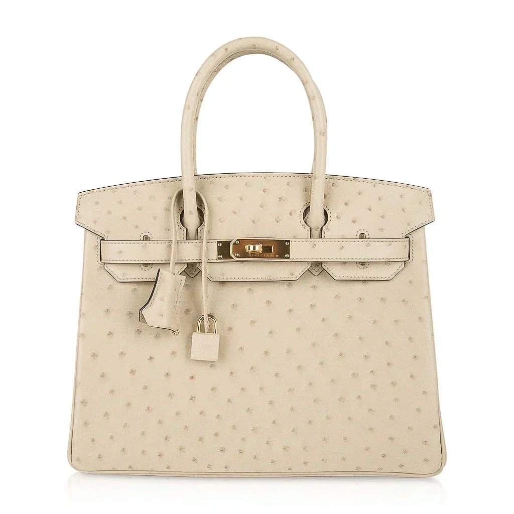 👜Birkin 30 Bag Ostrich Parchemin Gold Hardware New w/Box