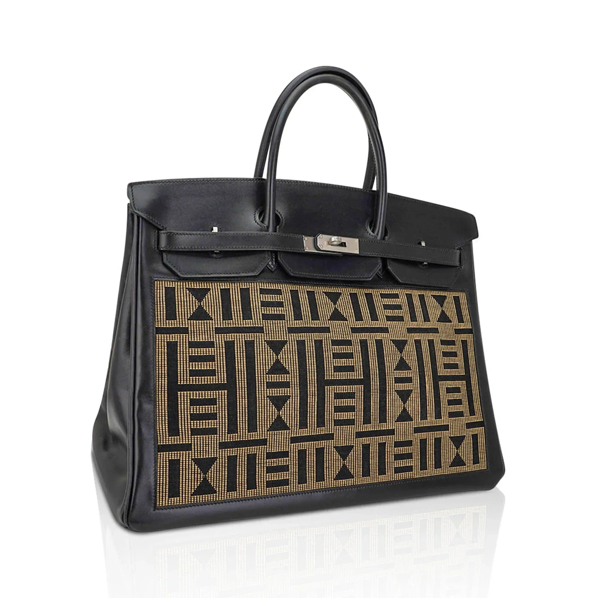 👜Limited Edition Vintage Horizons Birkin 40 Black Box Leather with Gold Embroidered Toile