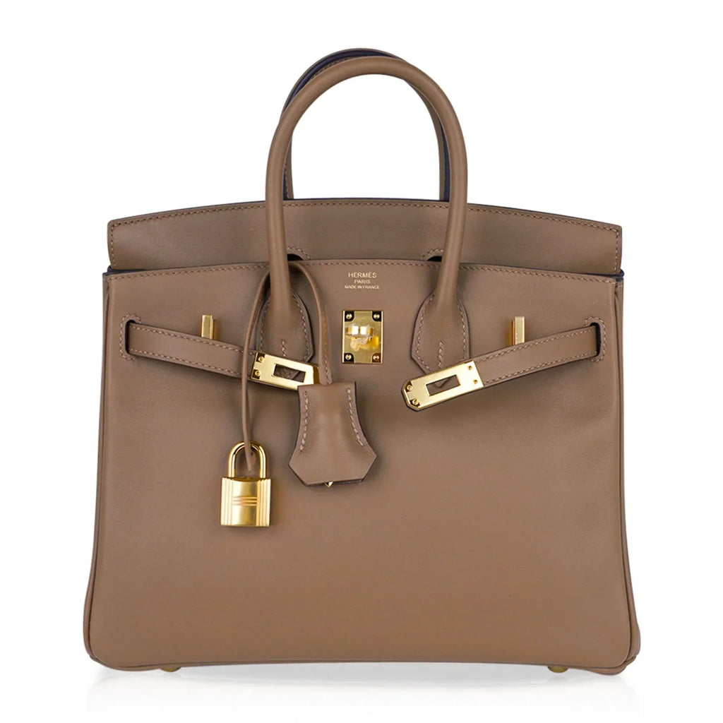 👜Birkin 25 Beige De Weimar Veau Jonathan Leather Gold Hardware