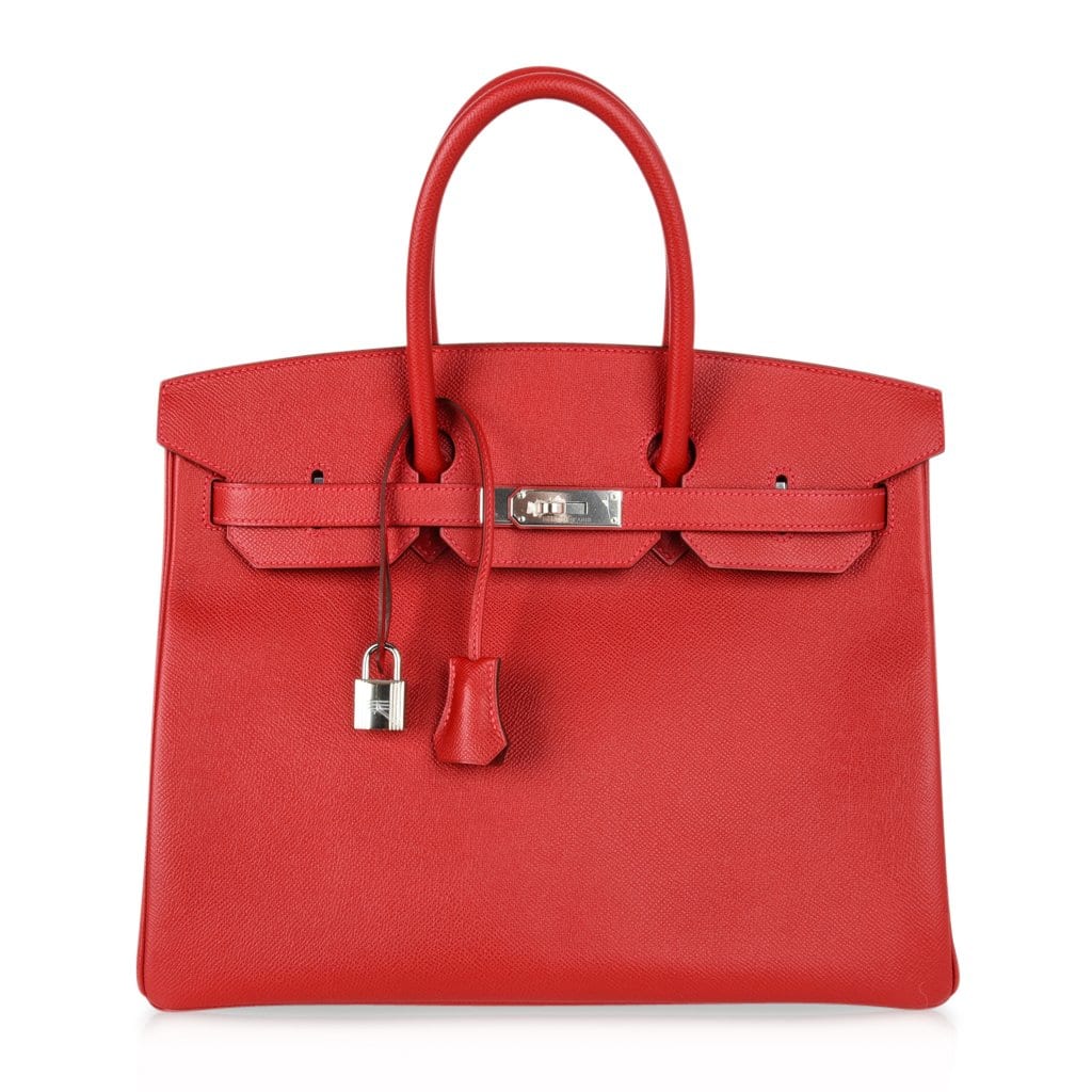 👜Birkin 35 Bag Rouge Casaque Lipstick Red Epsom Palladium new