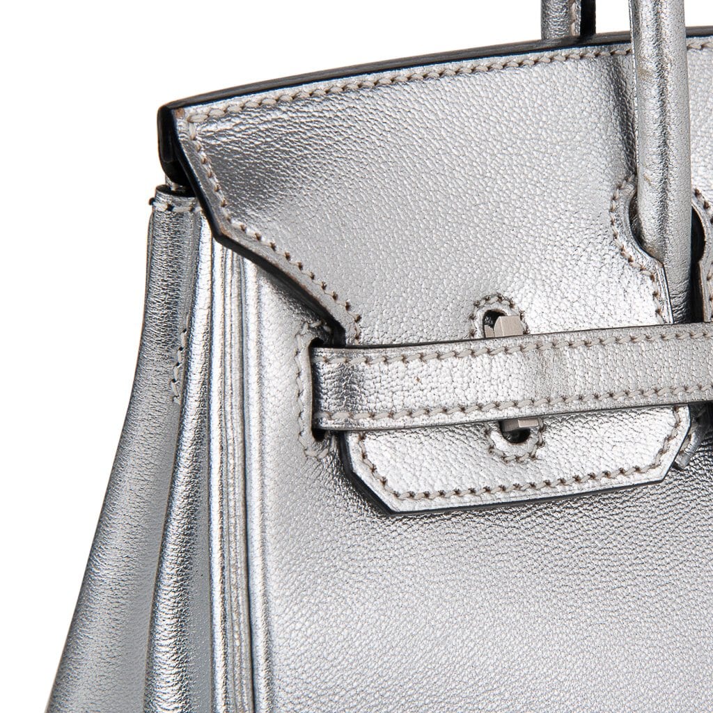 👜Birkin 25 Bag Metallic Silver Chevre with Brushed Palladium Hardware